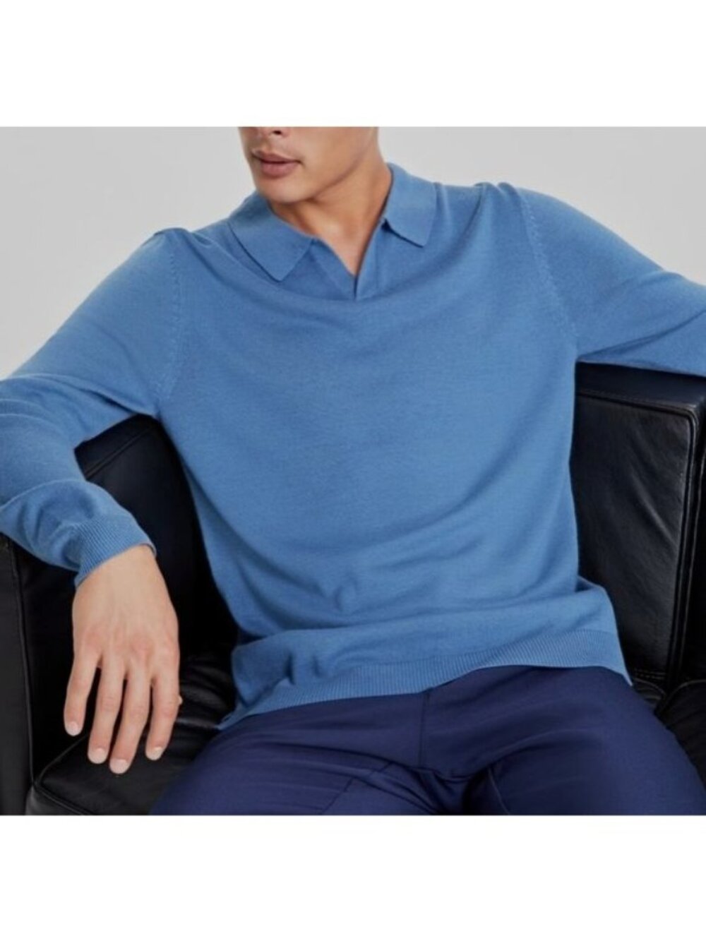 NWT Alfani Men's Long-Sleeve Johnny Collar Sweater Blue Size S Merino Wool Blend
